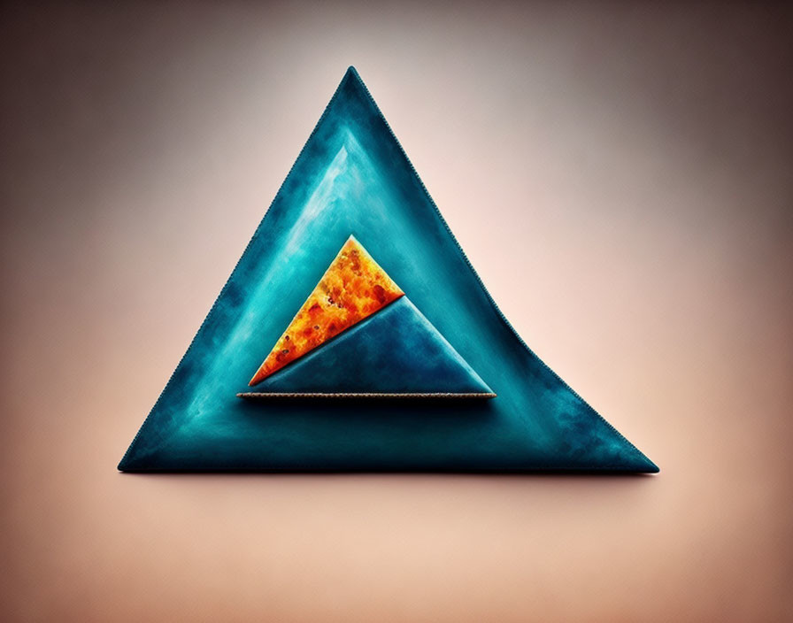 Surreal concentric triangles with varied textures in blue backdrop