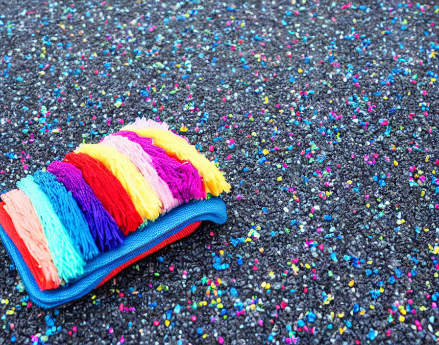 Colorful Rainbow Bristled Brush on Textured Surface with Confetti