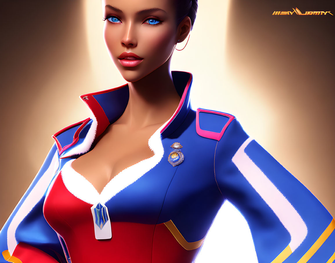 Stylized digital art portrait of a female character in futuristic military uniform