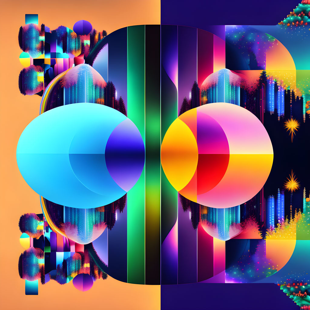 Vibrant geometric shapes in surreal digital art