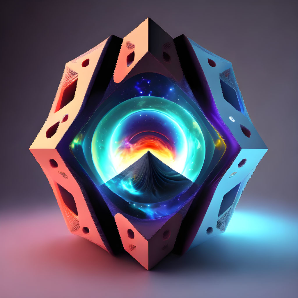 Colorful 3D Dodecahedron with Cosmic Portal on Gradient Background