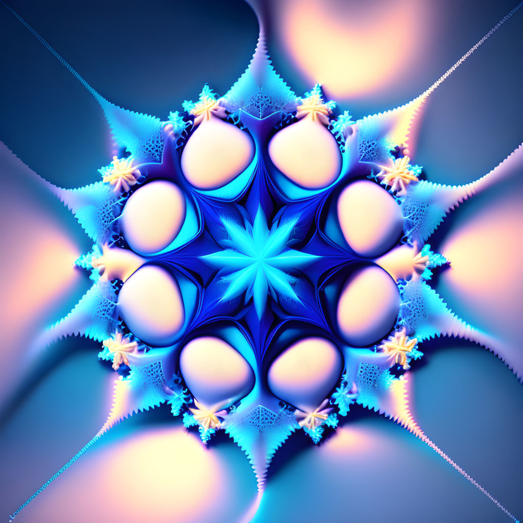 Symmetrical Blue, Purple, and White Fractal Star Pattern Design