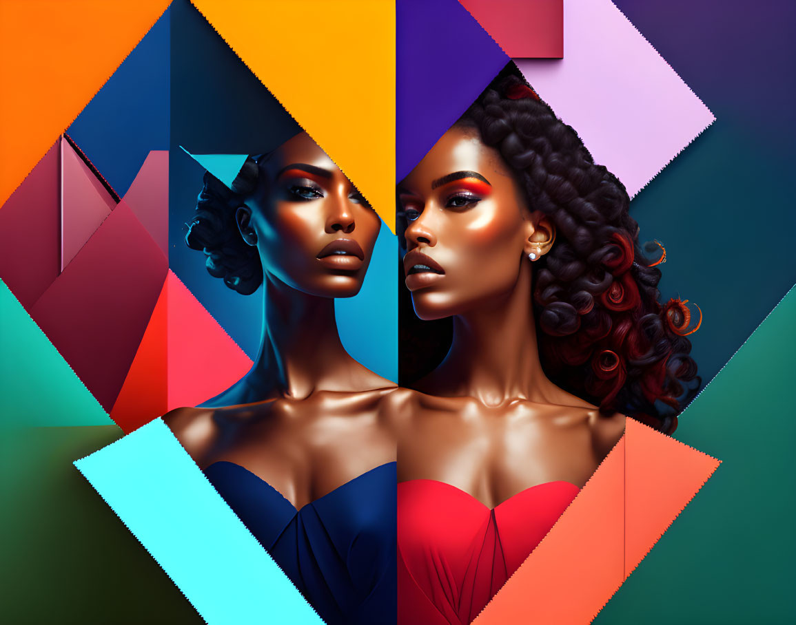 Bold Makeup Portraits on Colorful Geometric Background