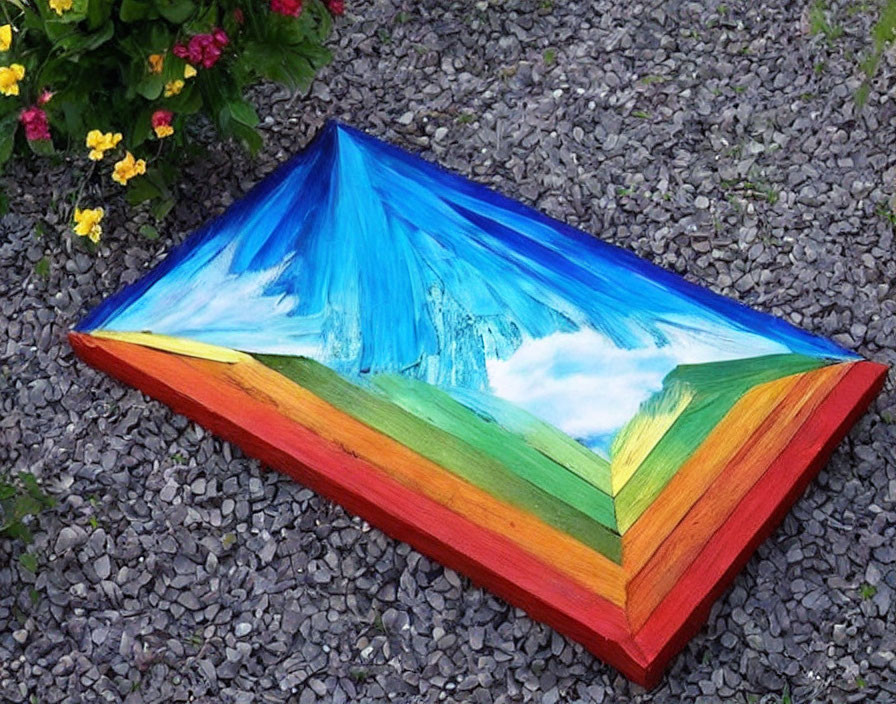 3D street painting: Vibrant mountain landscape illusion