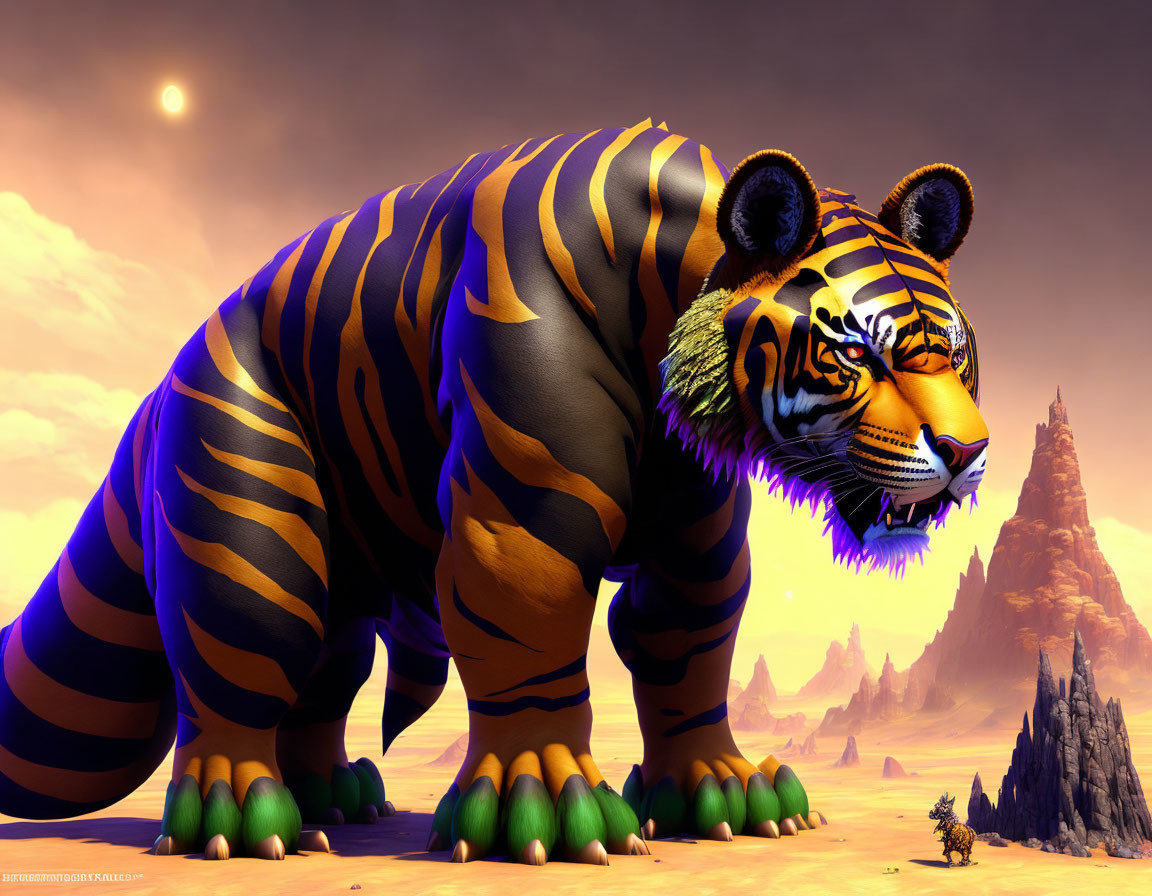 Colorful Stylized Tiger in Surreal Landscape