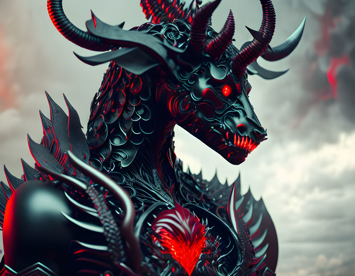 Detailed Image of Menacing Black and Red Dragon