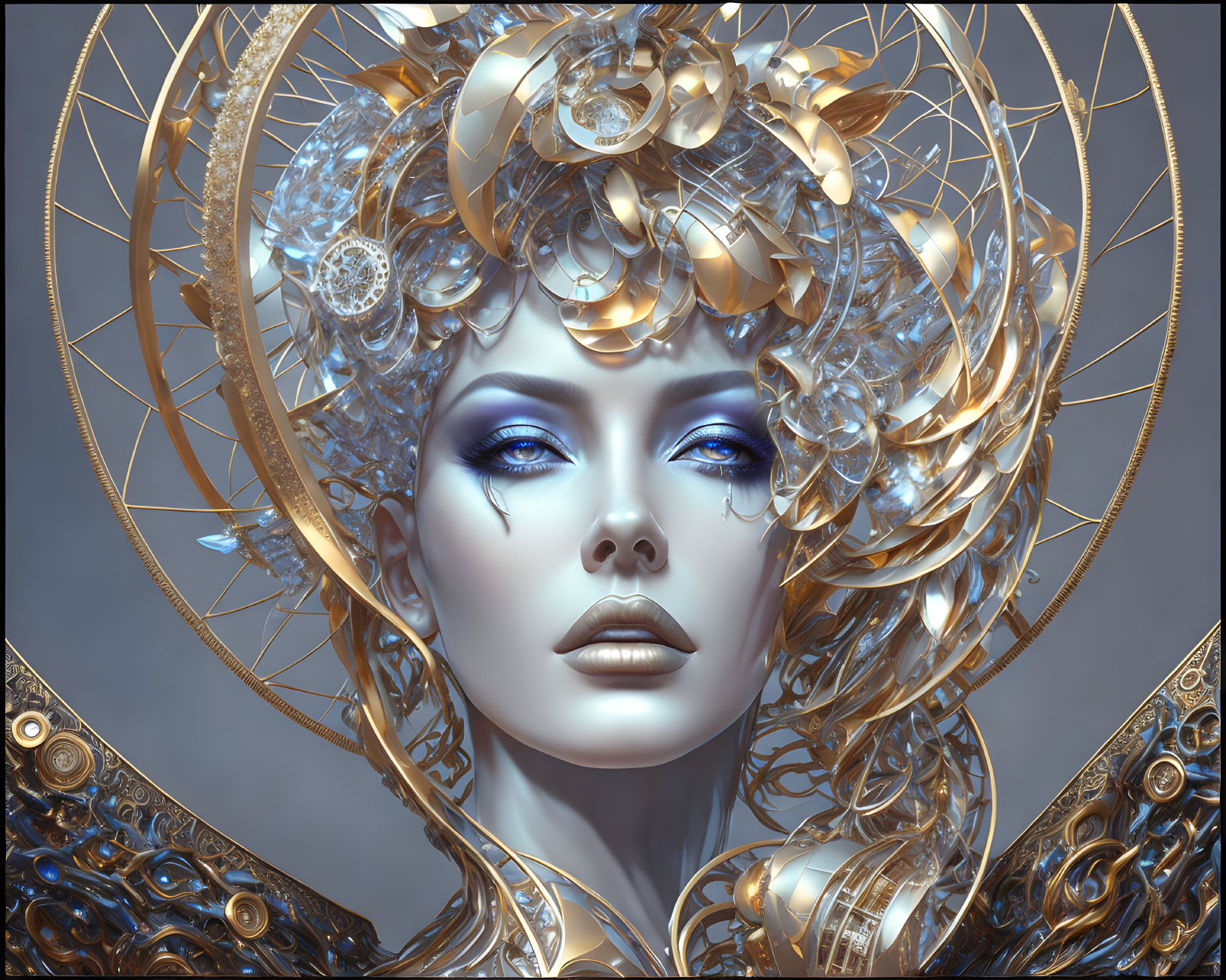 Digital Artwork: Woman with Golden Hair, Steampunk Style