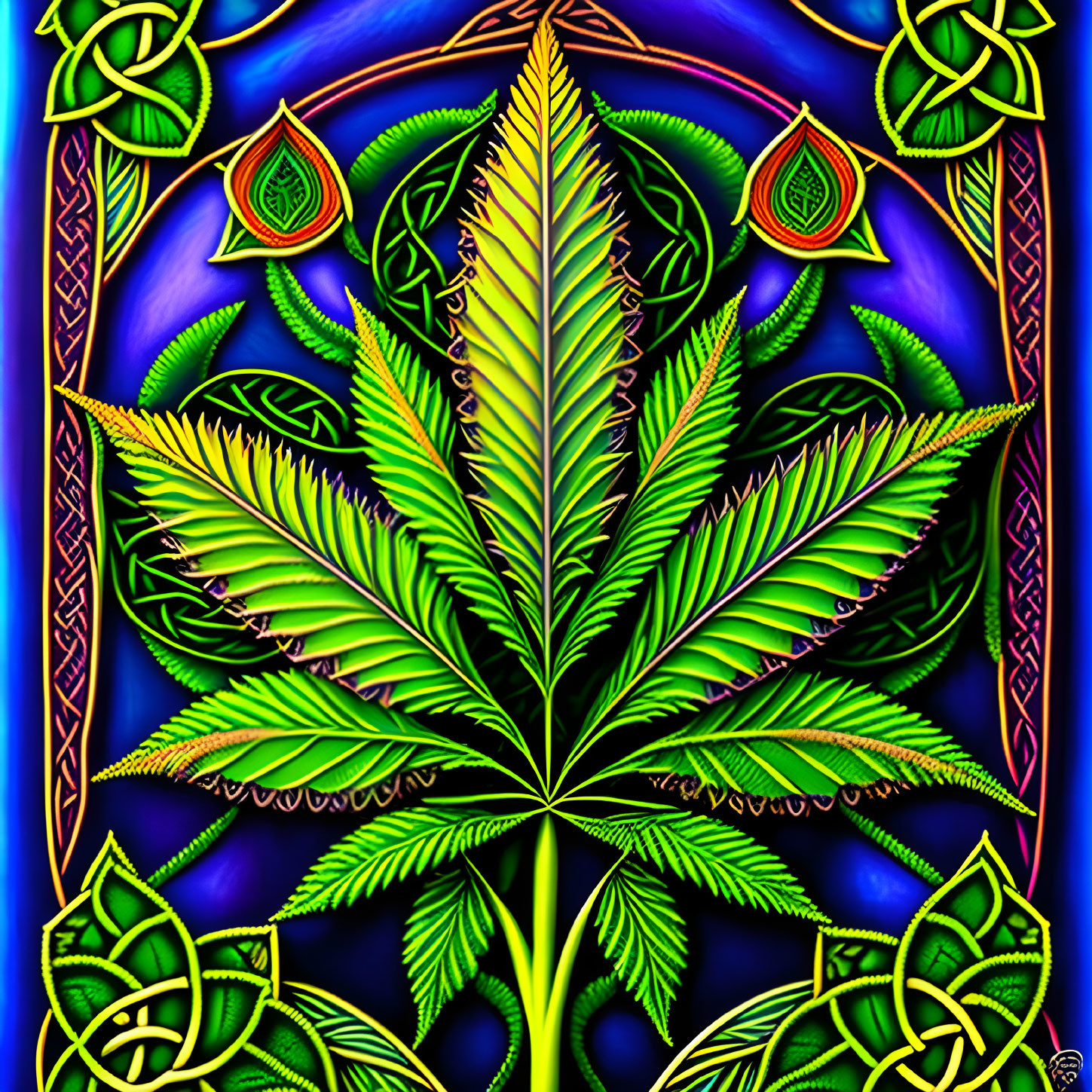 Colorful Psychedelic Cannabis Leaf Artwork with Vibrant Patterns