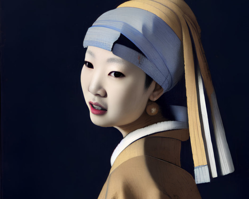 Traditional Korean Hanbok with Gache on Dark Background