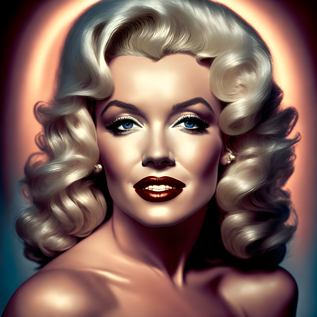 Blonde woman digital portrait with classic Hollywood glamour