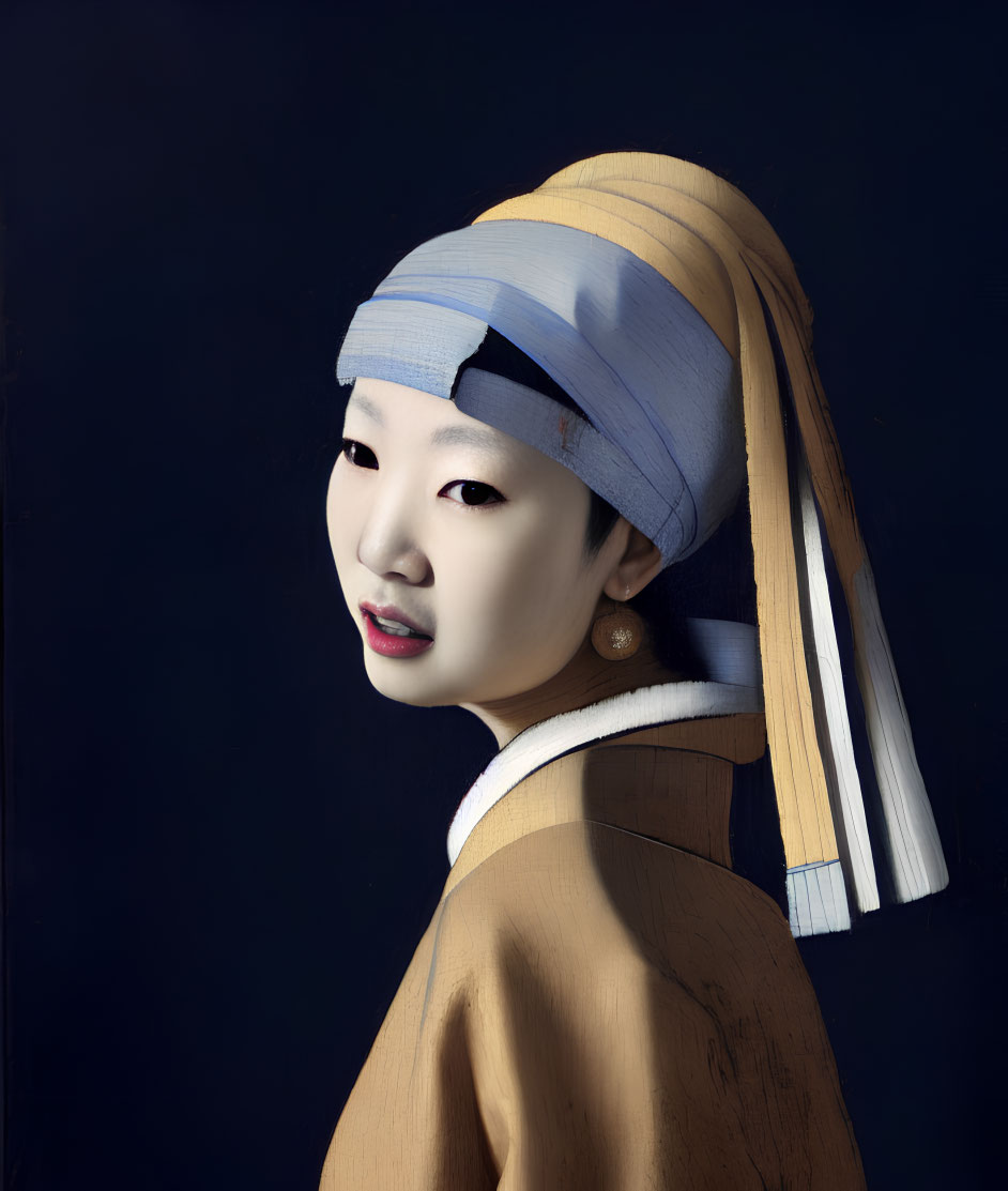 Traditional Korean Hanbok with Gache on Dark Background