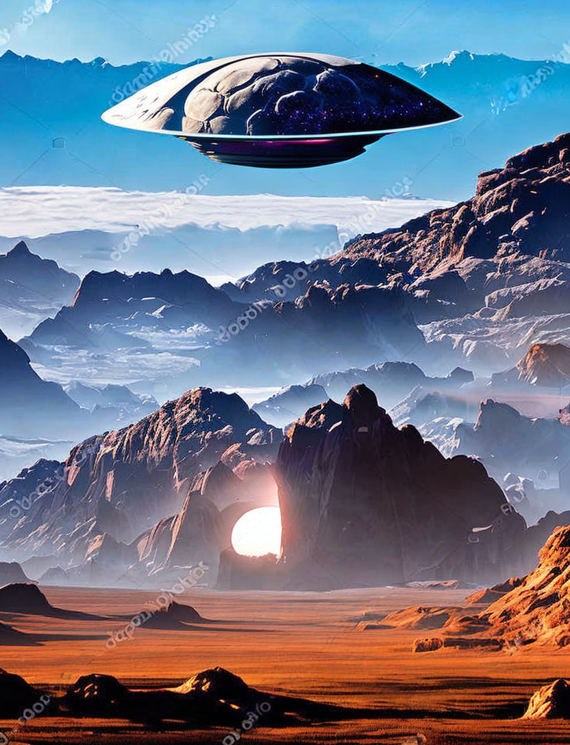 Unidentified Flying Object over Red Alien Landscape