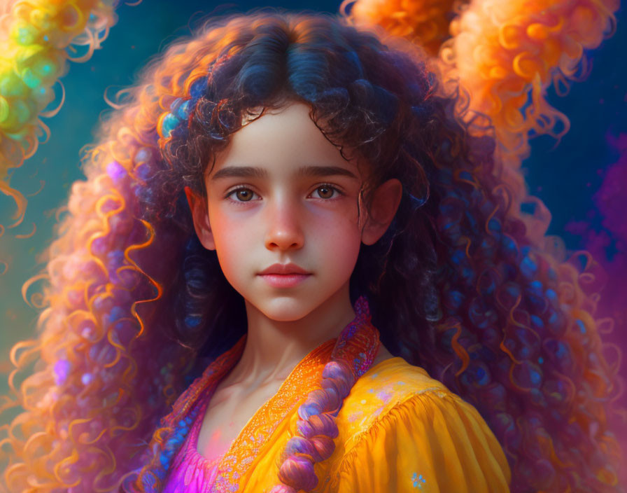 Colorful Rainbow Hair Girl in Dreamy Pose