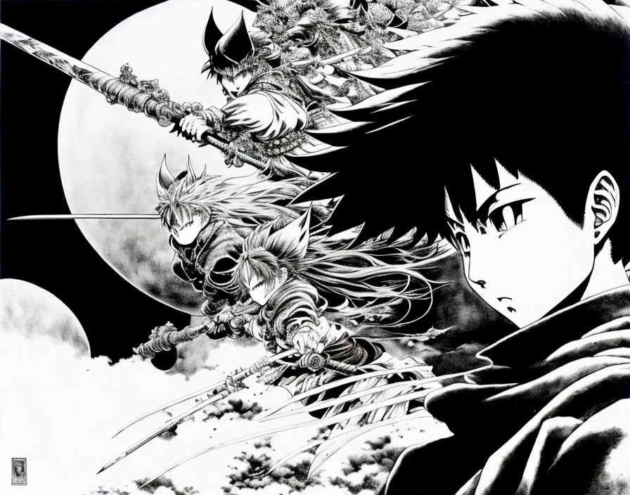 Monochrome manga-style artwork of intense battle scene