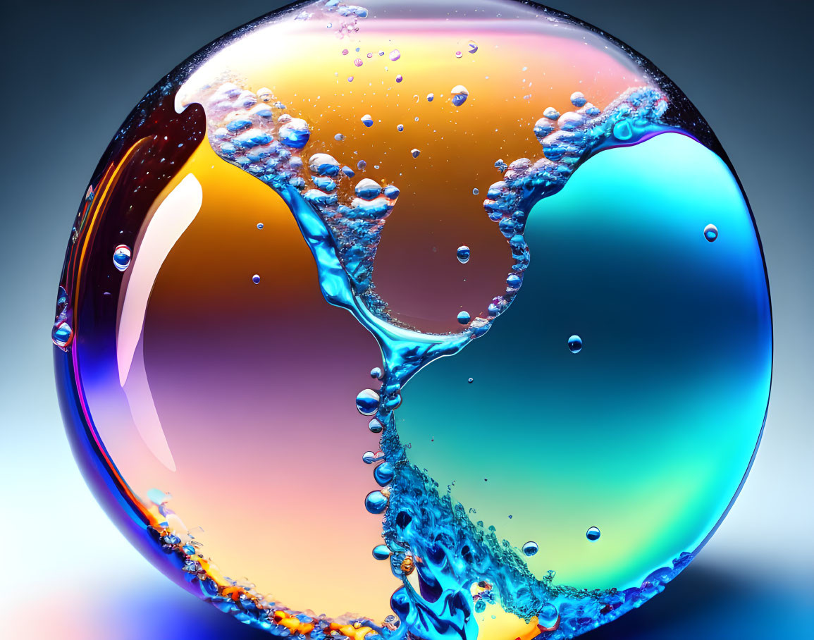 Vibrant Glass Ball with Swirling Colors and Bubbles