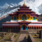 Traditional Tibetan-style Monastery with White Walls and Red Roofs