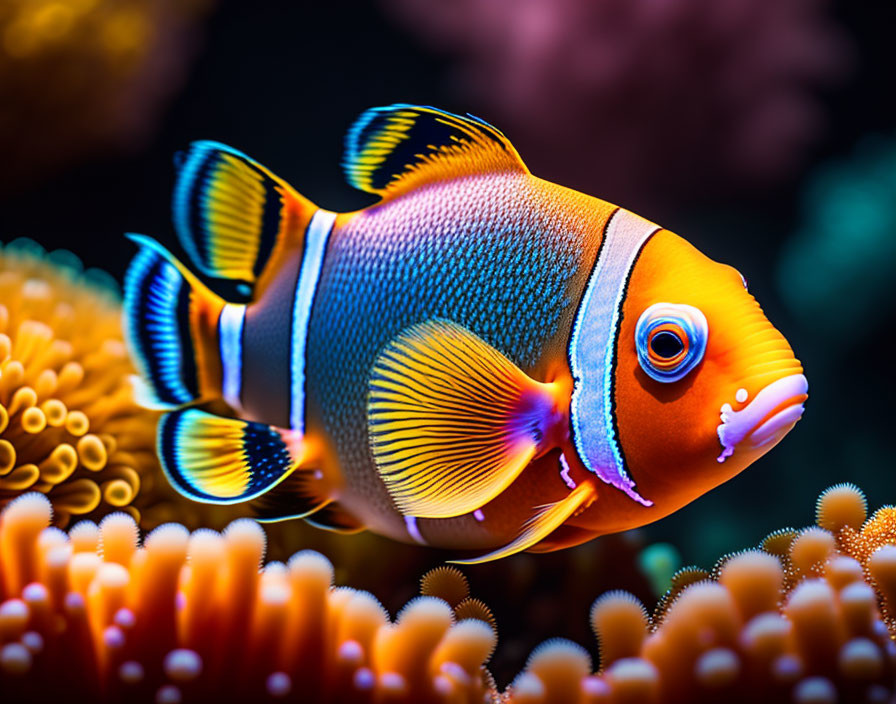 Colorful Clownfish Among Sea Anemone Tentacles