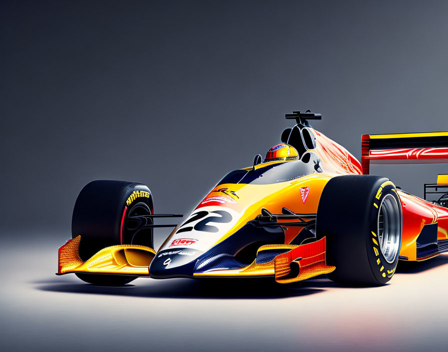 Formula 1 race car with red bull logo on red, yellow, and blue livery