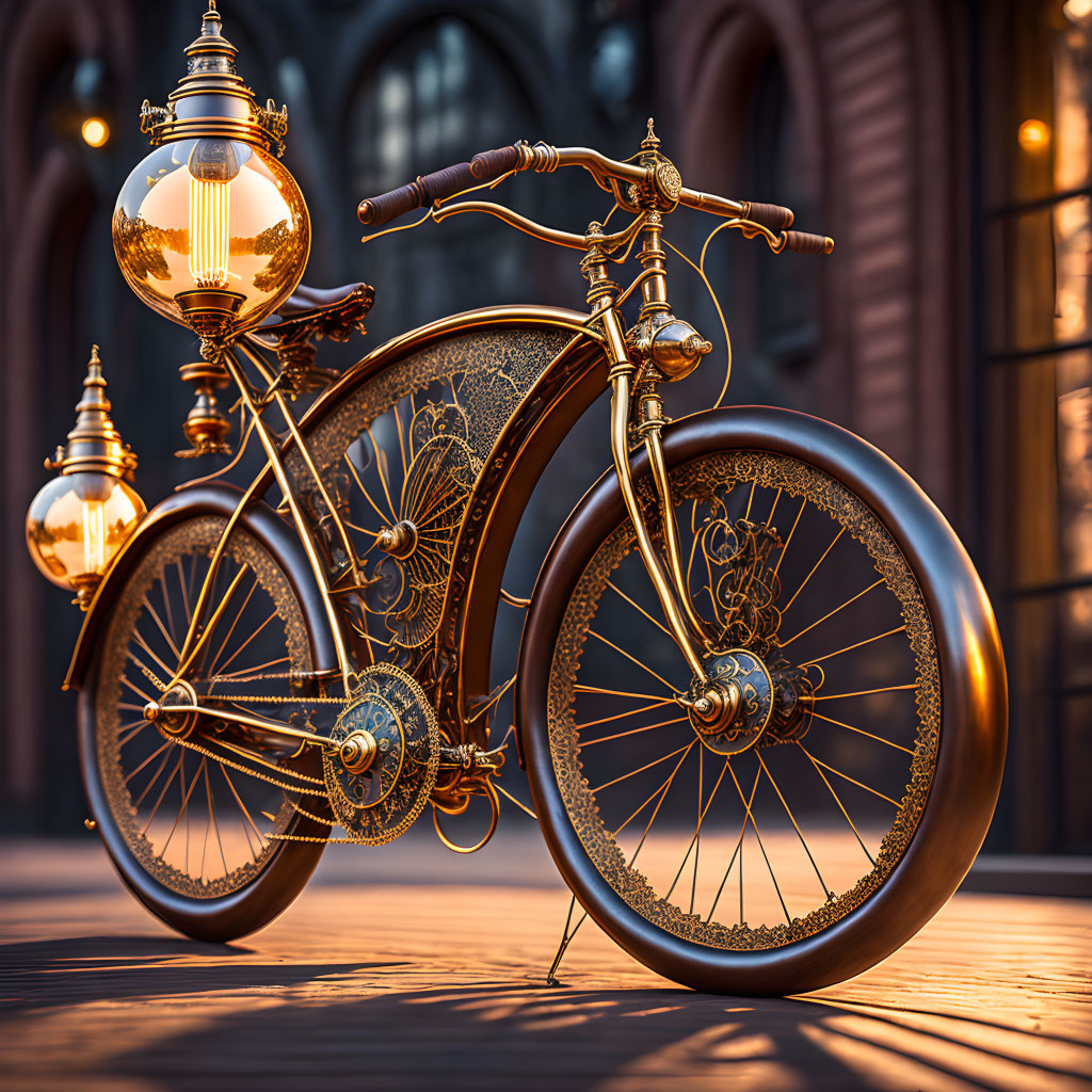 Vintage-style Bicycle with Ornate Metalwork and Classical Architecture Background