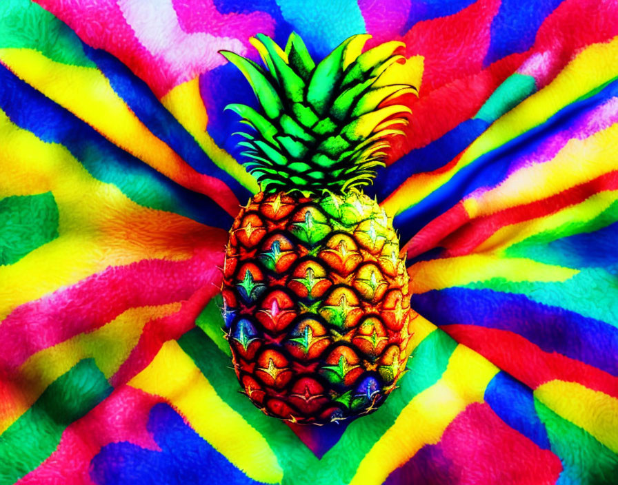 Colorful Rainbow Tie-Dye Pineapple on Multicolored Background