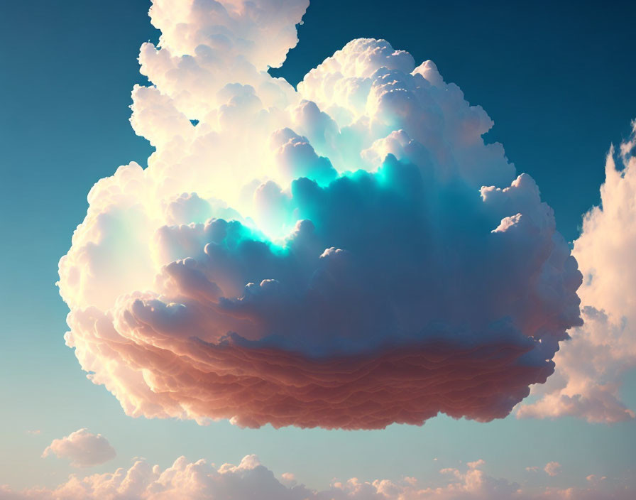 Large Fluffy Cloud in Sunlit Blue Sky