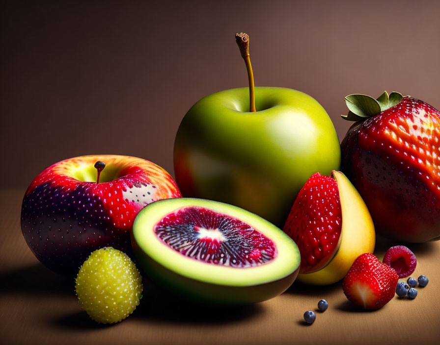 Assorted fresh fruits in a still life composition