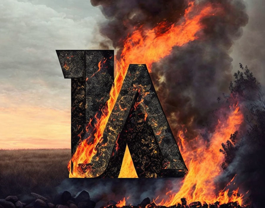 Intricately designed flaming letter 'A' on smoky sky backdrop