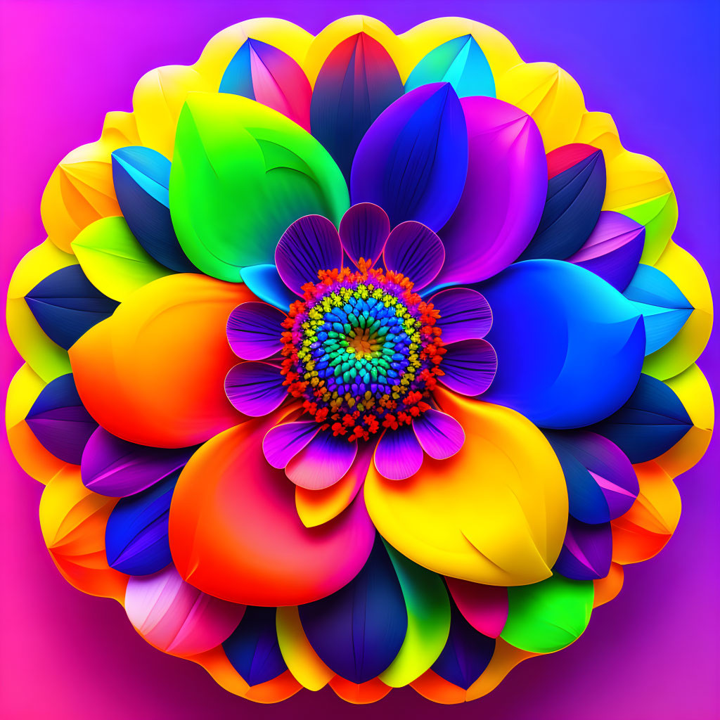 Colorful digital artwork: Multi-layered flower in blue, green, yellow, orange, red,