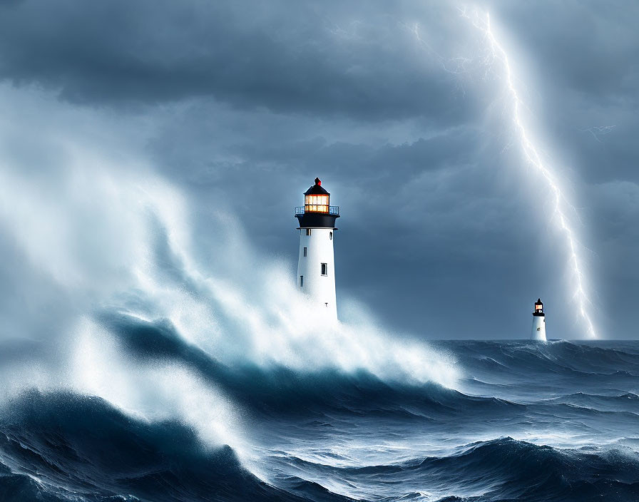 Towering Waves and Lightning at Resolute Lighthouse