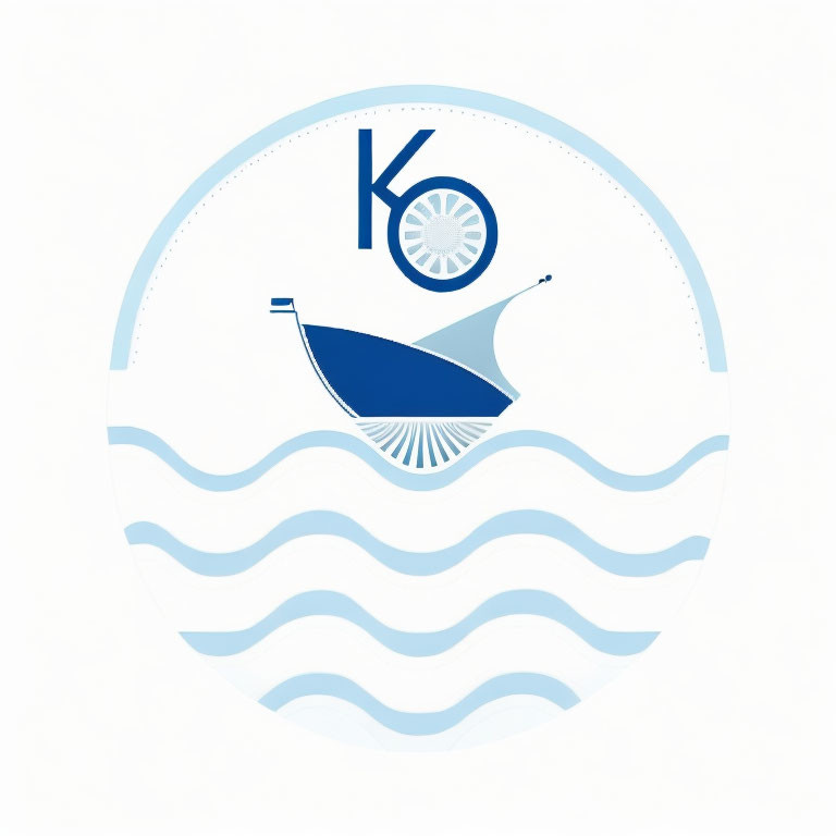 Sailboat graphic with large letter "K" on sail in circular frame