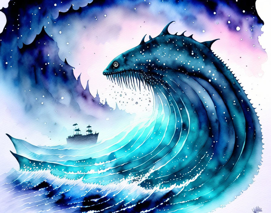 Mythical sea creature watercolor illustration