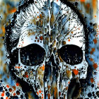 Blue, black, and brown abstract skull watercolor painting