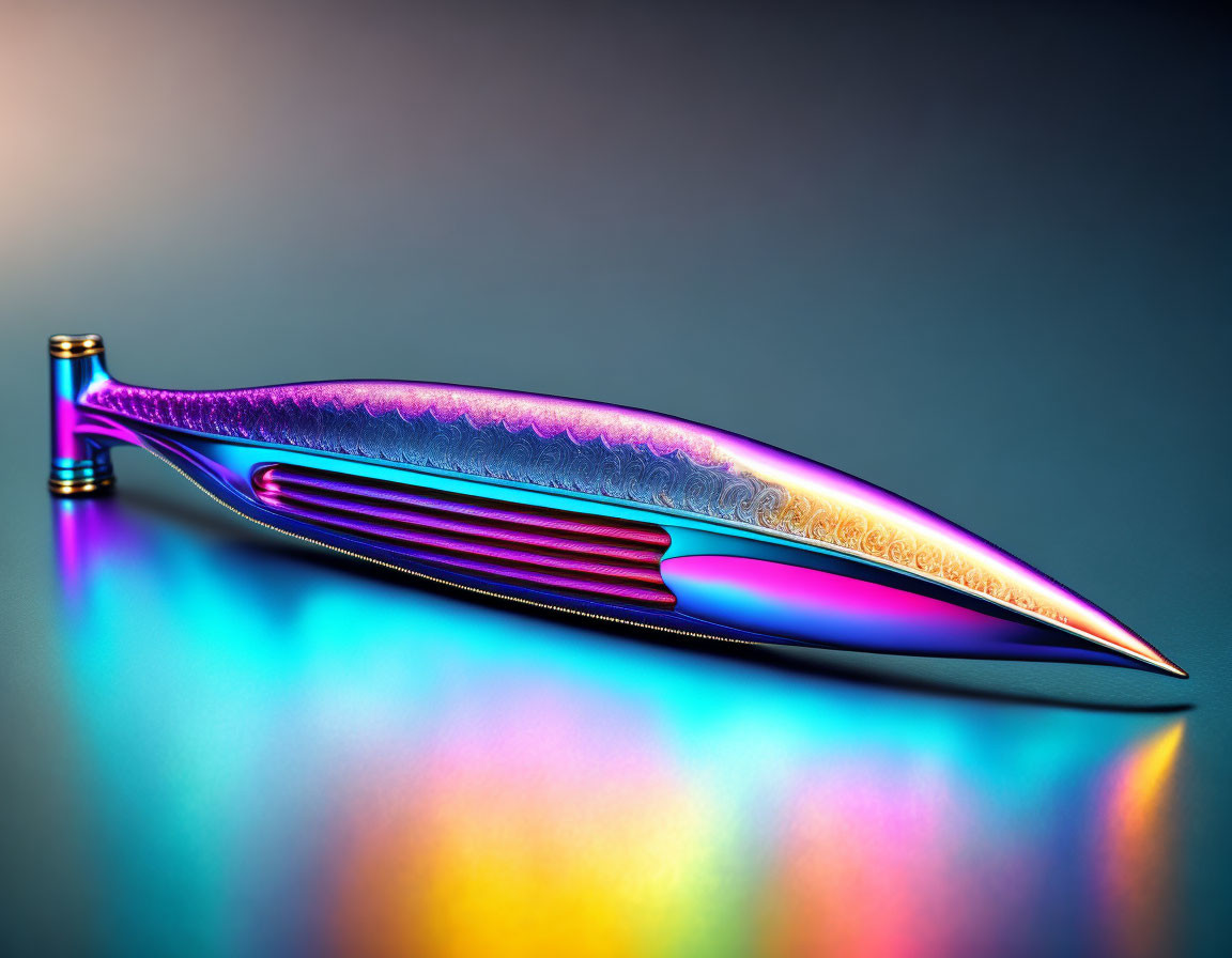 Futuristic iridescent pen on gradient background