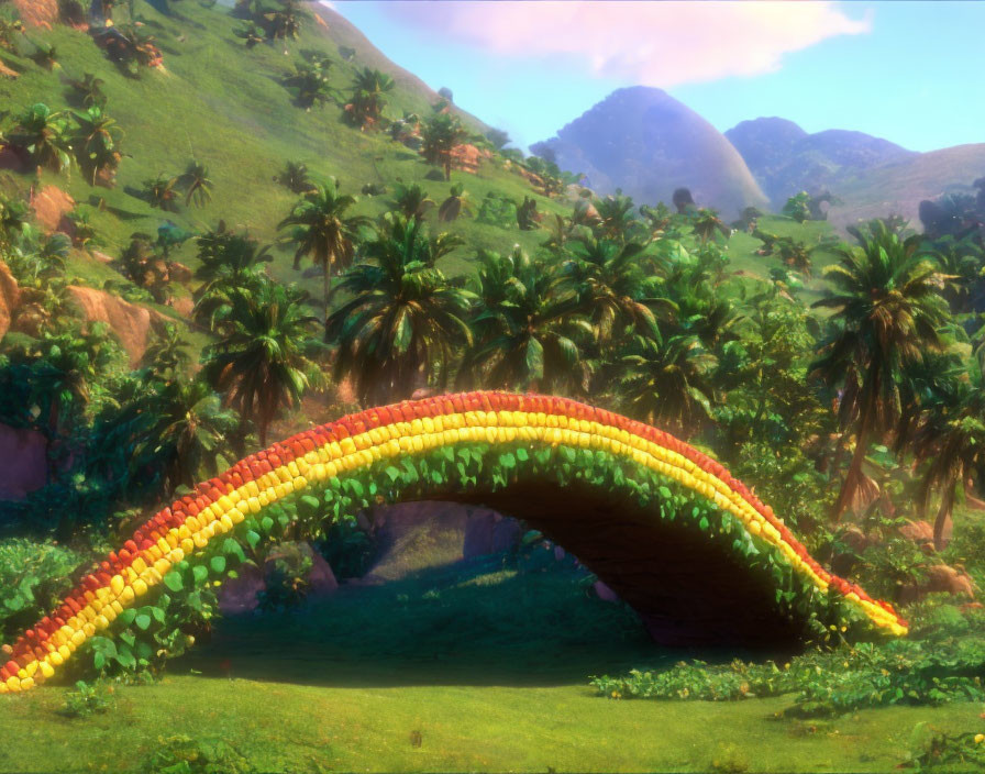 Multicolored Stone Bridge in Tropical Landscape