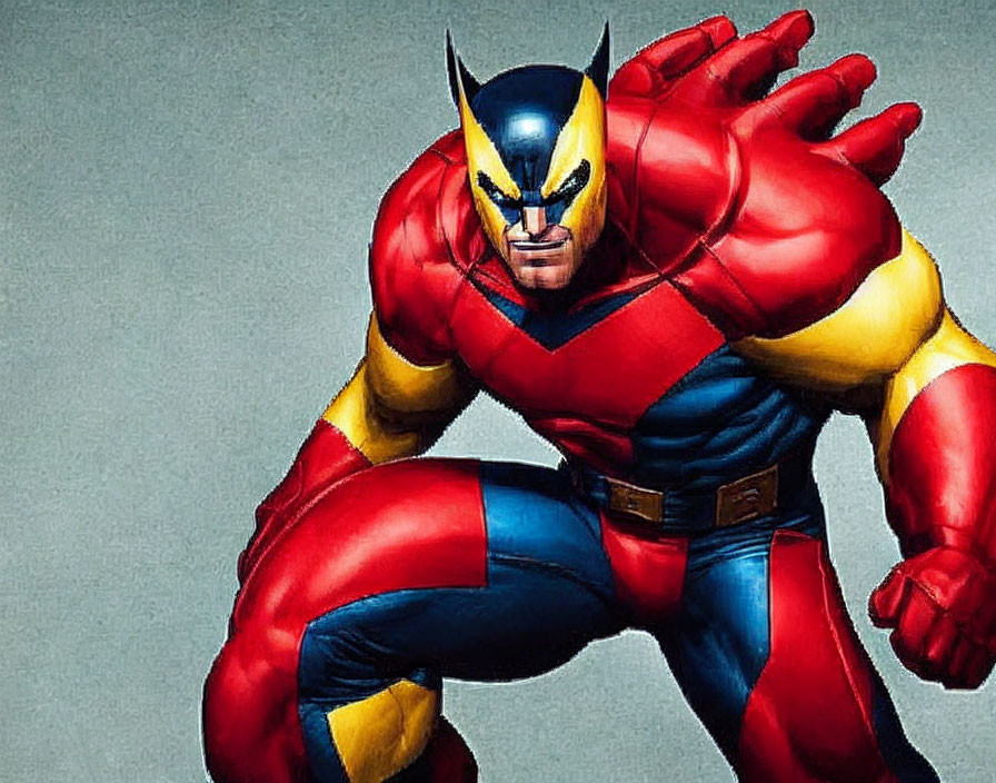 Wolverine from X-Men in iconic yellow and blue costume with extended claws