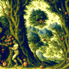 Renaissance painting of Adam and Eve in Garden of Eden with lush scenery