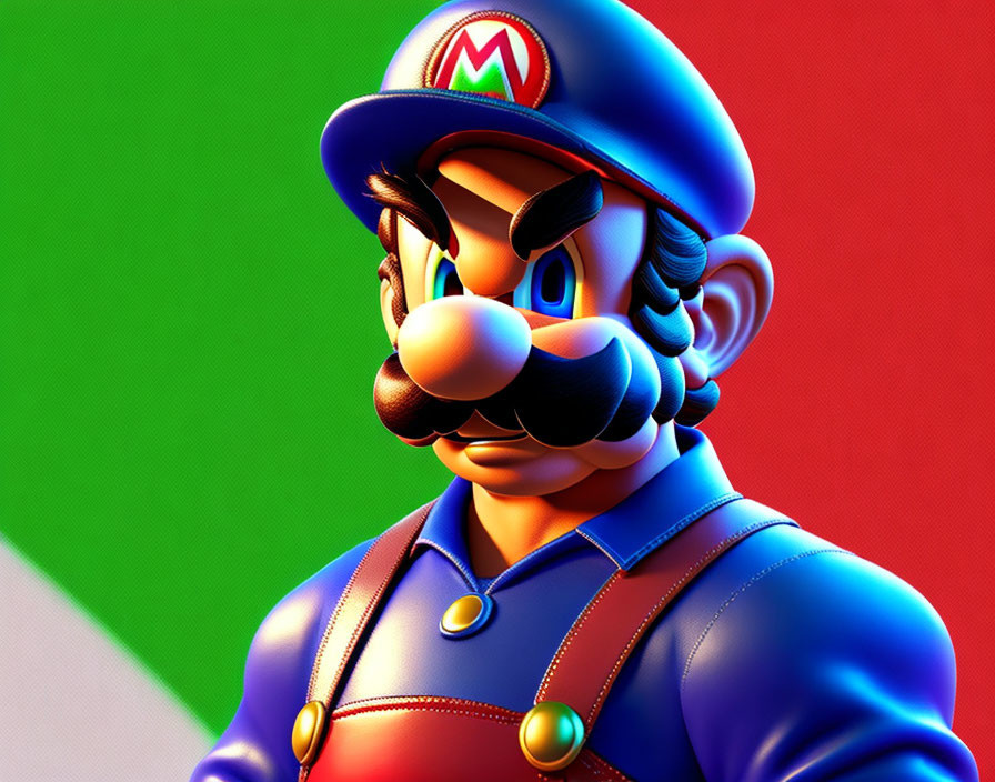 Detailed 3D rendering of fictional character with red cap and mustache