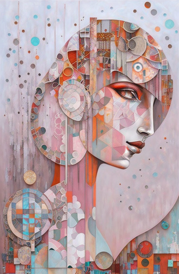 Geometric and Abstract Stylized Female Profile in Pastel Tones