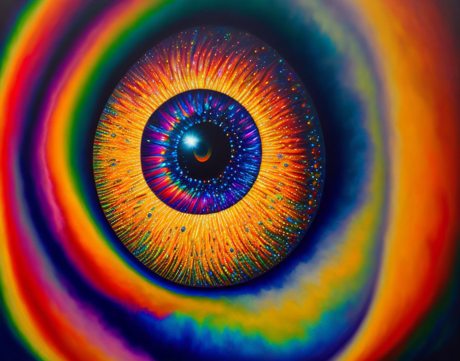 Colorful Macro Shot of Rainbow Spectrum Eye with Radiating Patterns