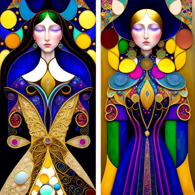 Colorful Stylized Portraits of Woman with Art Nouveau & Oriental Design