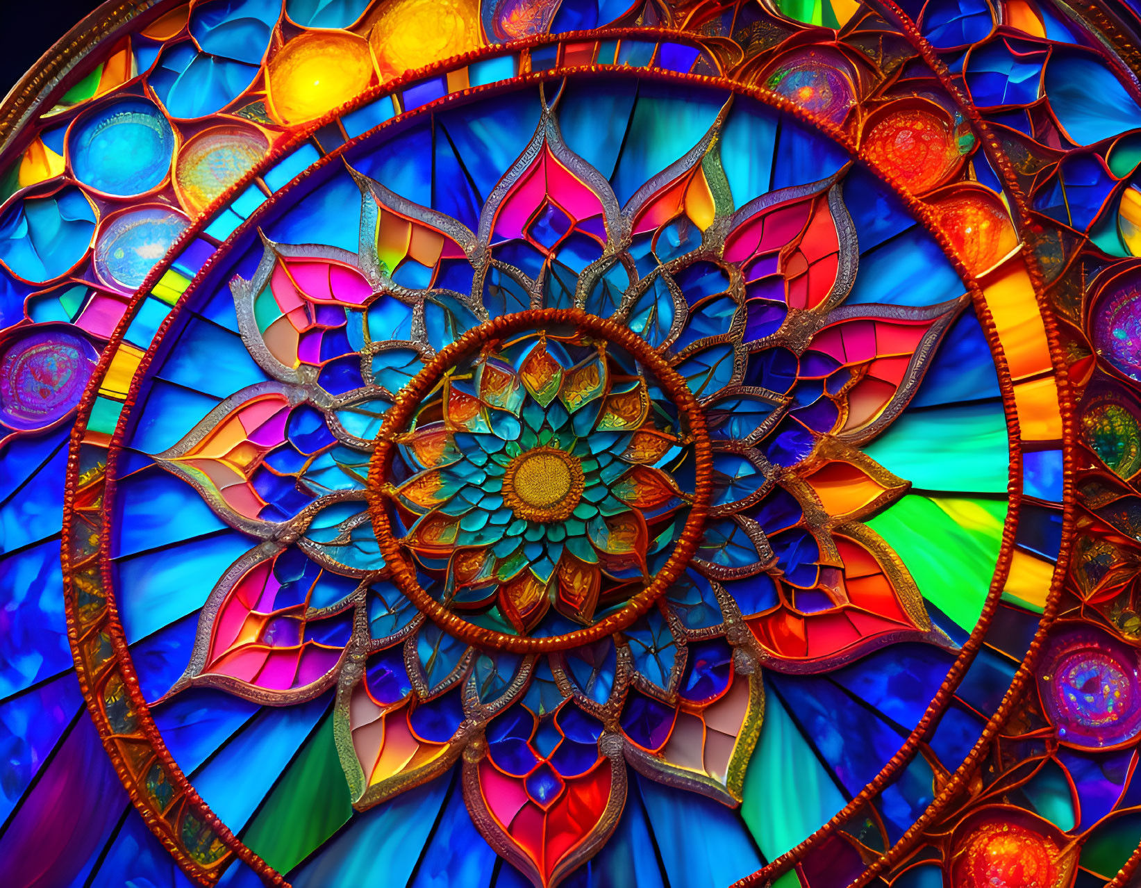 Colorful Mandala Stained Glass Artwork with Intricate Patterns