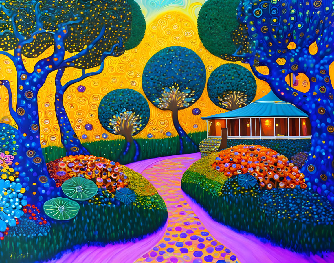 Colorful Stylized Painting of Whimsical Landscape