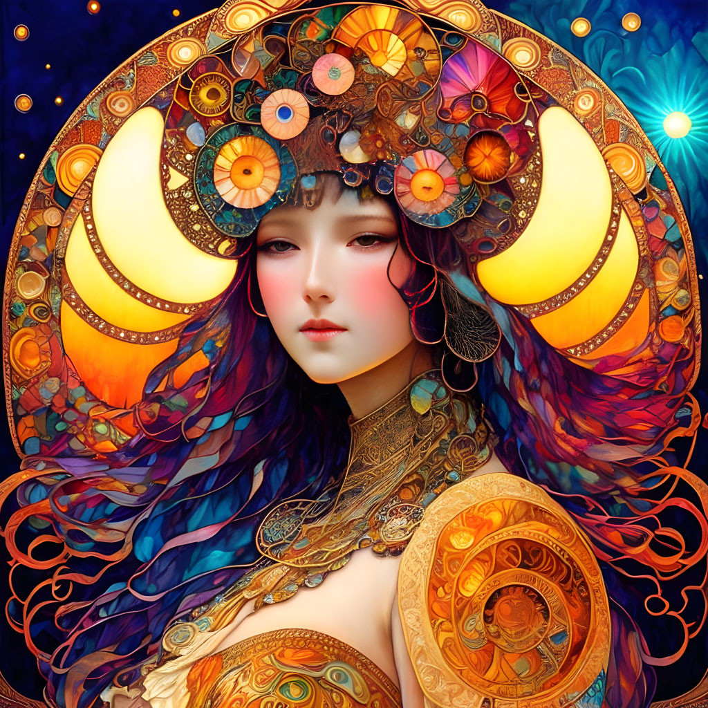 Detailed Artistic Illustration of Woman with Mystical Aura