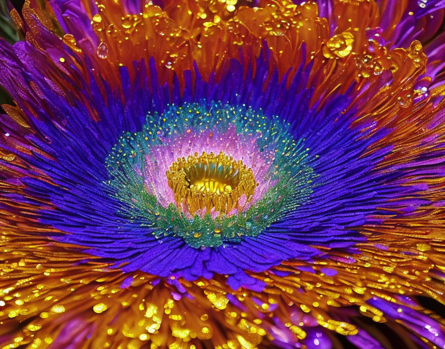 Close-Up of Vibrant Purple Flower with Blue and Green Center