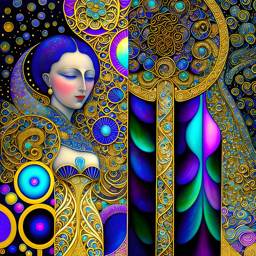 Colorful Psychedelic Digital Artwork of Woman's Profile