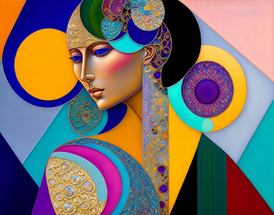 Colorful Abstract Portrait of Stylized Female Figure