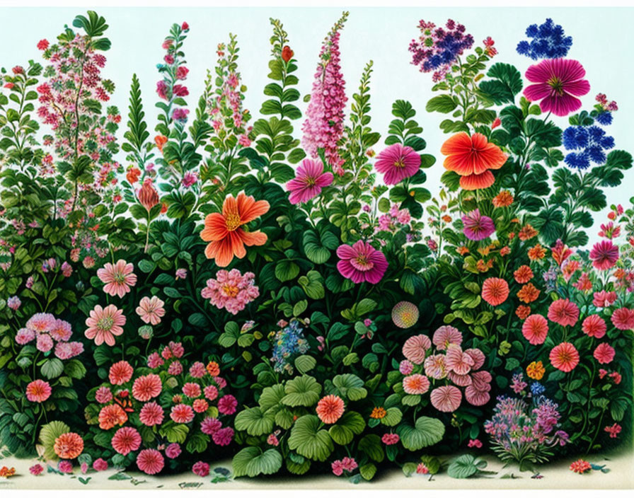 Colorful flower garden painting on white background