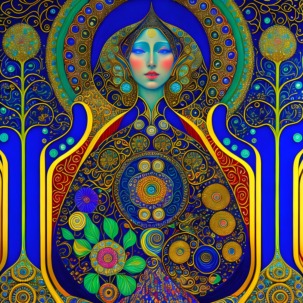 Colorful Stylized Female Figure with Intricate Patterns