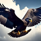 Majestic eagle flying with spread wings against cloudy sky