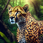 Majestic cheetah in lush green jungle habitat